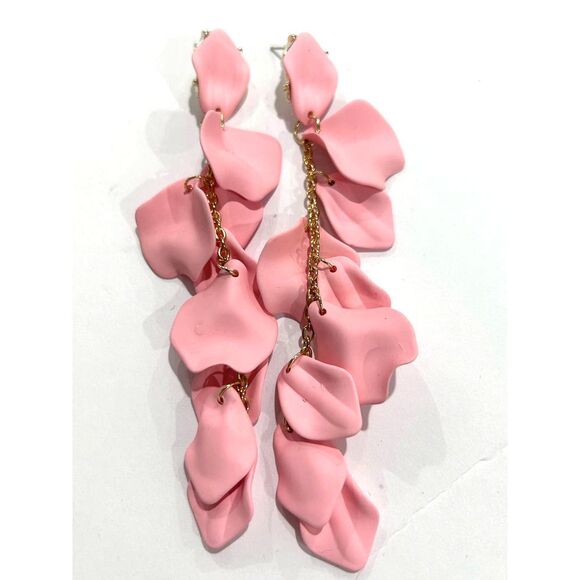 3/$39-Pink 5" Dangle Flower Petal Leaf Drop Statement Earrings 925 Sterling Post - Picture 1 of 1